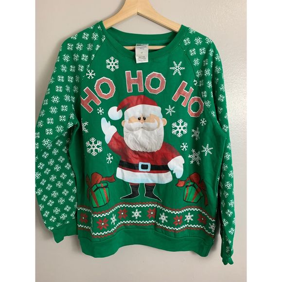 NWT Ho Ho Ho Santa Claus Green Holiday Crewneck - Picture 1 of 3